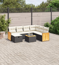 8-tlg. Garten-Sofagarnitur mit Kissen Schwarz Poly Rattan