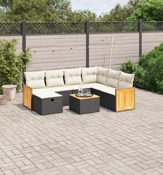 8-tlg. Garten-Sofagarnitur mit Kissen Schwarz Poly Rattan