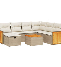 8-tlg. Garten-Sofagarnitur mit Kissen Beige Poly Rattan