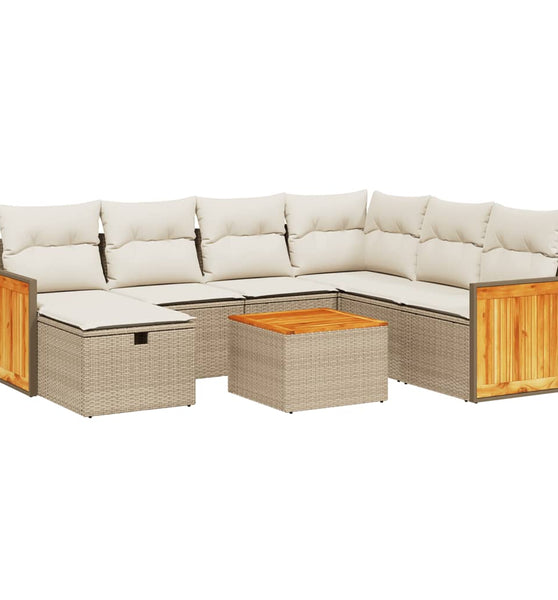 8-tlg. Garten-Sofagarnitur mit Kissen Beige Poly Rattan