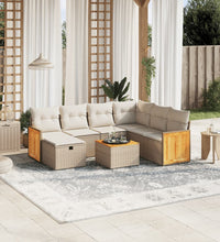 8-tlg. Garten-Sofagarnitur mit Kissen Beige Poly Rattan