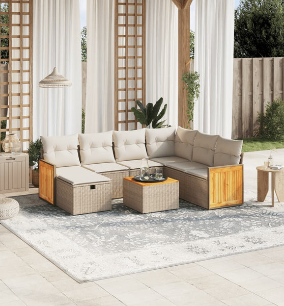 8-tlg. Garten-Sofagarnitur mit Kissen Beige Poly Rattan