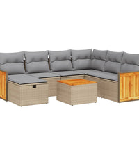 8-tlg. Garten-Sofagarnitur mit Kissen Beige Poly Rattan