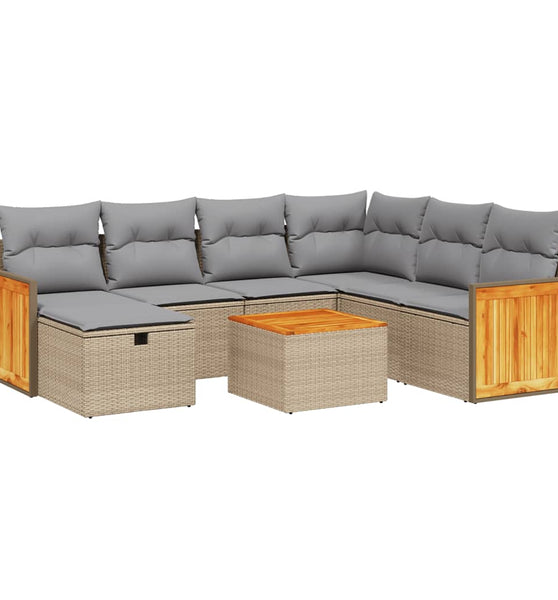 8-tlg. Garten-Sofagarnitur mit Kissen Beige Poly Rattan