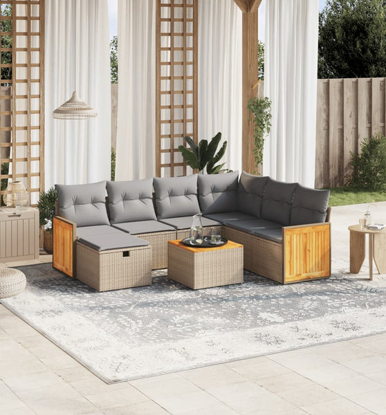 8-tlg. Garten-Sofagarnitur mit Kissen Beige Poly Rattan