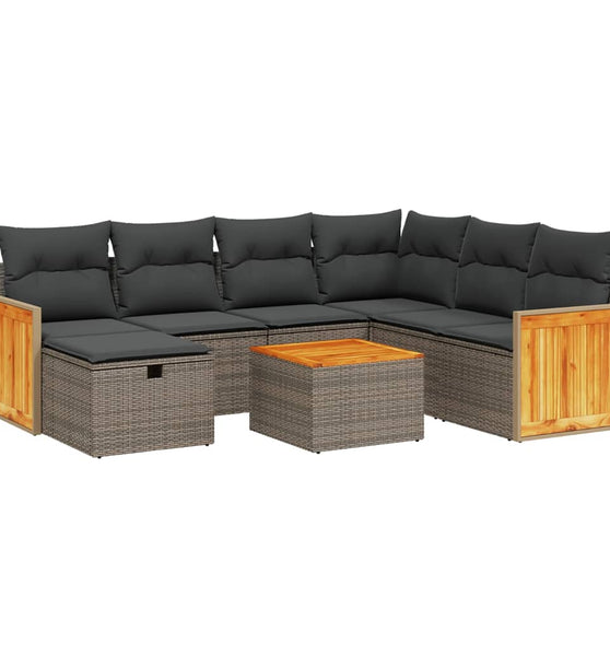 8-tlg. Garten-Sofagarnitur mit Kissen Grau Poly Rattan