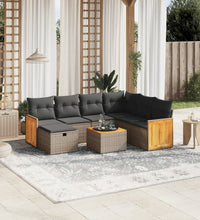 8-tlg. Garten-Sofagarnitur mit Kissen Grau Poly Rattan