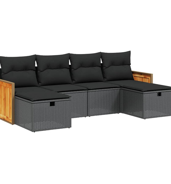 6-tlg. Garten-Sofagarnitur mit Kissen Schwarz Poly Rattan