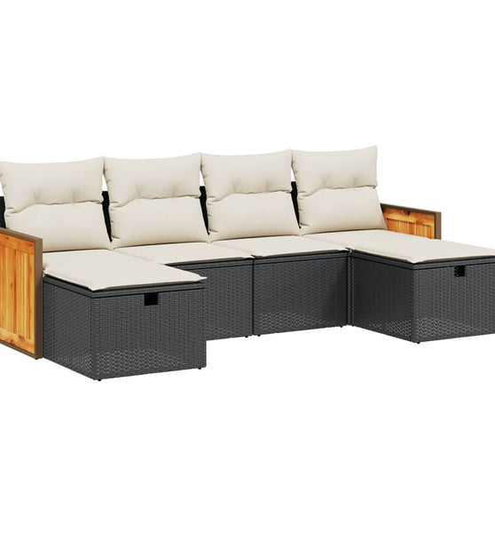 6-tlg. Garten-Sofagarnitur mit Kissen Schwarz Poly Rattan