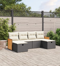 6-tlg. Garten-Sofagarnitur mit Kissen Schwarz Poly Rattan