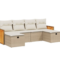 6-tlg. Garten-Sofagarnitur mit Kissen Beige Poly Rattan