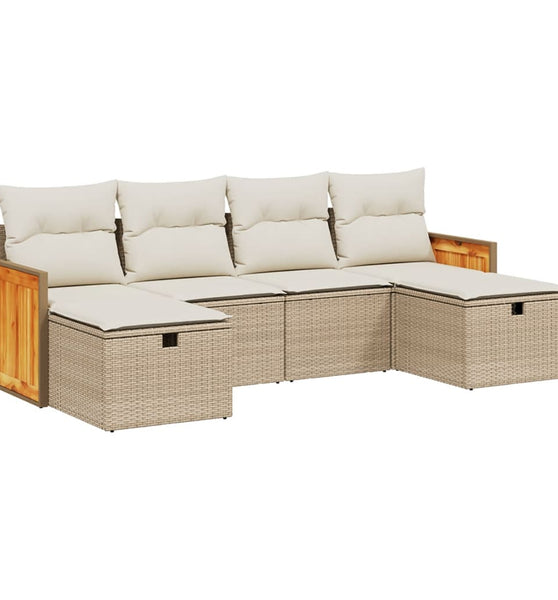 6-tlg. Garten-Sofagarnitur mit Kissen Beige Poly Rattan