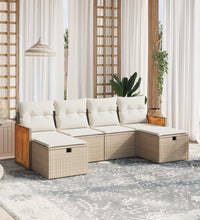 6-tlg. Garten-Sofagarnitur mit Kissen Beige Poly Rattan