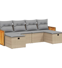 6-tlg. Garten-Sofagarnitur mit Kissen Beige Poly Rattan