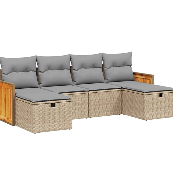 6-tlg. Garten-Sofagarnitur mit Kissen Beige Poly Rattan
