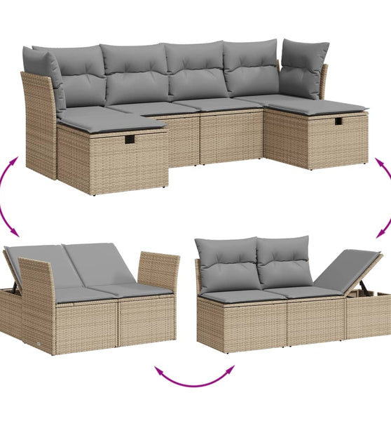 6-tlg. Garten-Sofagarnitur mit Kissen Beige Poly Rattan