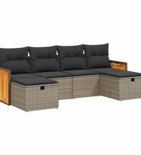6-tlg. Garten-Sofagarnitur mit Kissen Grau Poly Rattan