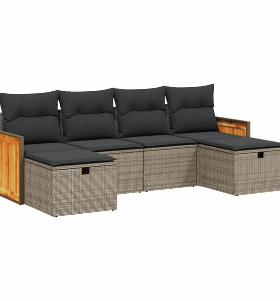 6-tlg. Garten-Sofagarnitur mit Kissen Grau Poly Rattan