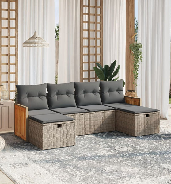 6-tlg. Garten-Sofagarnitur mit Kissen Grau Poly Rattan