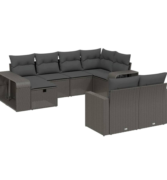 10-tlg. Garten-Sofagarnitur mit Kissen Schwarz Poly Rattan