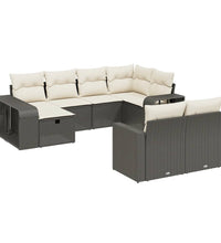 10-tlg. Garten-Sofagarnitur mit Kissen Schwarz Poly Rattan