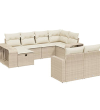10-tlg. Garten-Sofagarnitur mit Kissen Beige Poly Rattan