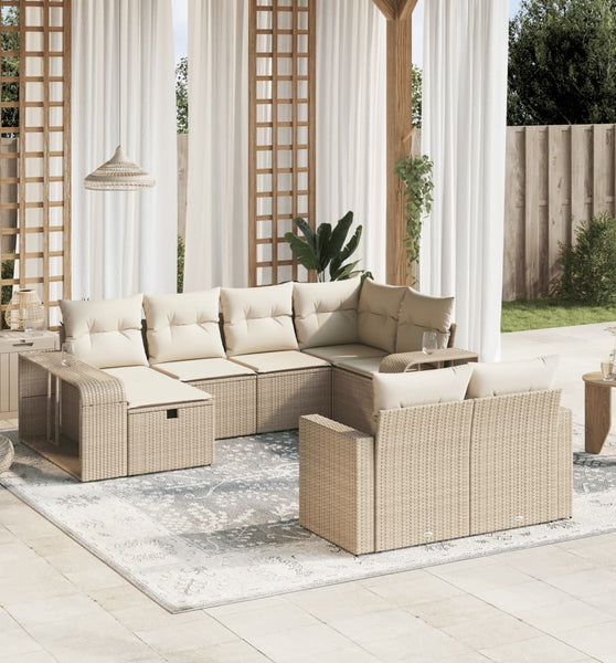 10-tlg. Garten-Sofagarnitur mit Kissen Beige Poly Rattan