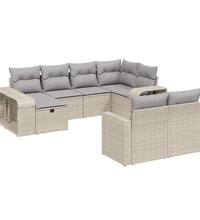 10-tlg. Garten-Sofagarnitur mit Kissen Beige Poly Rattan