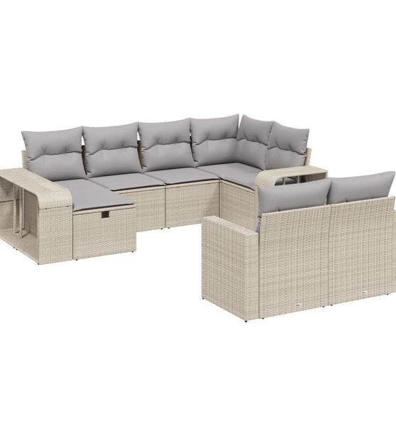 10-tlg. Garten-Sofagarnitur mit Kissen Beige Poly Rattan