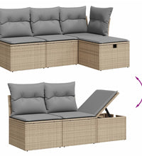 10-tlg. Garten-Sofagarnitur mit Kissen Beige Poly Rattan