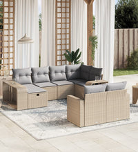 10-tlg. Garten-Sofagarnitur mit Kissen Beige Poly Rattan