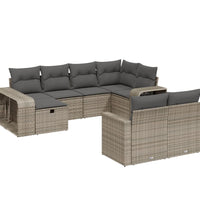 10-tlg. Garten-Sofagarnitur mit Kissen Grau Poly Rattan