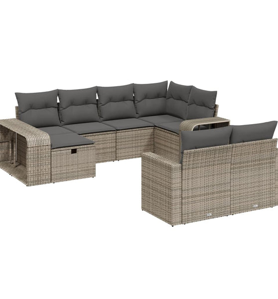 10-tlg. Garten-Sofagarnitur mit Kissen Grau Poly Rattan