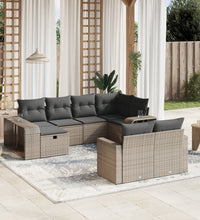 10-tlg. Garten-Sofagarnitur mit Kissen Grau Poly Rattan