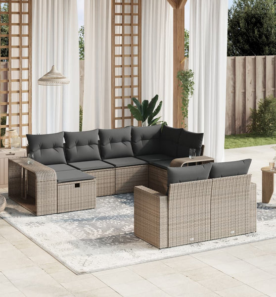 10-tlg. Garten-Sofagarnitur mit Kissen Grau Poly Rattan