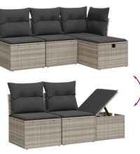 10-tlg. Garten-Sofagarnitur mit Kissen Hellgrau Poly Rattan