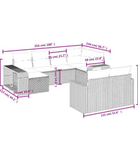 10-tlg. Garten-Sofagarnitur mit Kissen Hellgrau Poly Rattan