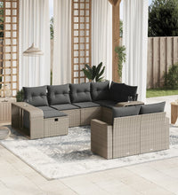 10-tlg. Garten-Sofagarnitur mit Kissen Hellgrau Poly Rattan