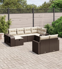10-tlg. Garten-Sofagarnitur mit Kissen Braun Poly Rattan