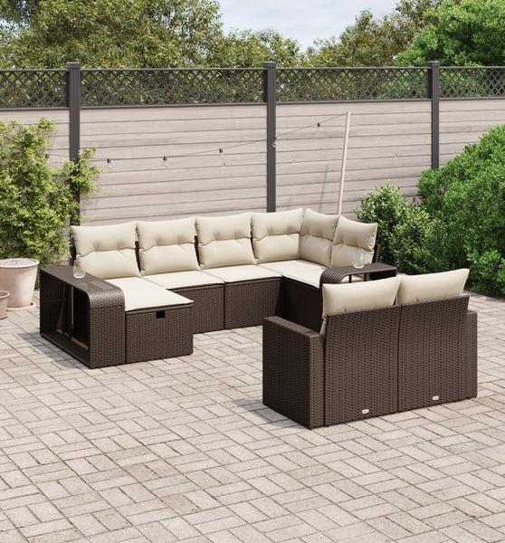 10-tlg. Garten-Sofagarnitur mit Kissen Braun Poly Rattan