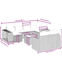 11-tlg. Garten-Sofagarnitur mit Kissen Schwarz Poly Rattan