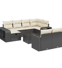 11-tlg. Garten-Sofagarnitur mit Kissen Schwarz Poly Rattan