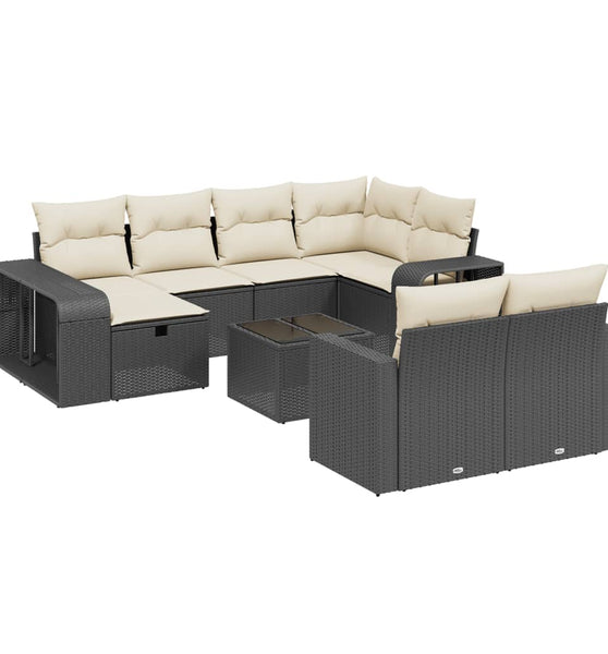 11-tlg. Garten-Sofagarnitur mit Kissen Schwarz Poly Rattan