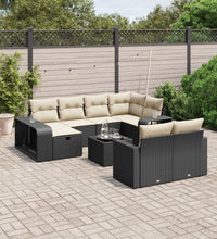11-tlg. Garten-Sofagarnitur mit Kissen Schwarz Poly Rattan