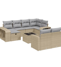 11-tlg. Garten-Sofagarnitur mit Kissen Beige Poly Rattan