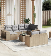 11-tlg. Garten-Sofagarnitur mit Kissen Beige Poly Rattan
