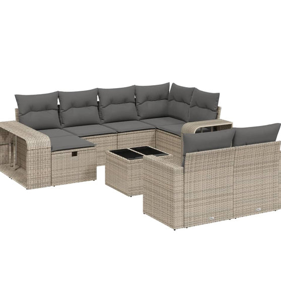 11-tlg. Garten-Sofagarnitur mit Kissen Grau Poly Rattan