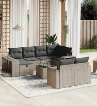 11-tlg. Garten-Sofagarnitur mit Kissen Grau Poly Rattan