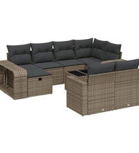 11-tlg. Garten-Sofagarnitur mit Kissen Hellgrau Poly Rattan
