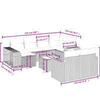 11-tlg. Garten-Sofagarnitur mit Kissen Hellgrau Poly Rattan